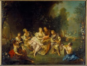 Telemach erzählt seine Abenteuer bei Kalypso (Illustration für „Die Abenteuer des Telemach“ von François de Pons de Salignac de La Mothe-Fénelon)