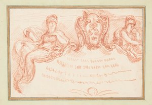 Deckenverzierung mit zwei sitzenden Figuren und Wappenschild