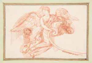 Geflügelte weibliche Figur mit dekorativer Schriftrolle von Jean Robert Ango