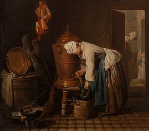 Frau schöpft Wasser aus einer Wasserurne von Jean Baptiste Simeon Chardin
