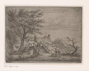 Landschaft mit Holzbrücke über einen Fluss von Jean Théodore Joseph Linnig