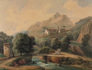 Italienische Landschaft: Die Abtei und die Mönche von Jean Victor Bertin