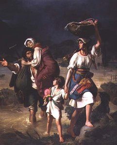 Römische Bauern fliehen vor der Überschwemmung des Tiber