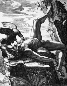 Gefesselter Prometheus - in Gemälden des Tempels der Musen von De Marolles. Paris von Jean Warin