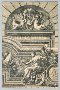 Entwurf für Überdachung und Rahmen, aus "Recherche de Plusieurs Beaux Morceaux" von Jean le Pautre