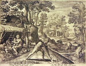 Adam und Eva nach der Vertreibung von Jean or Johann Sadeler
