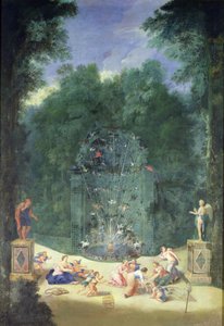 Die Haine von Versailles: Blick auf den Eingang zum Labyrinth mit Vögeln, Nymphen und Cheruben, 1688