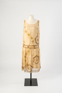 Zitronengelbes Seidenchiffon-Abendkleid mit Perlenstickerei, 1927