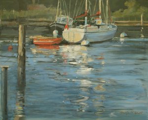 Verankerte Yachten Abendglühen von Jennifer Wright