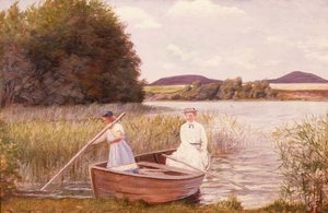 Die Frau und Tochter des Künstlers in einem Ruderboot von Jens Jensen Egebjerg