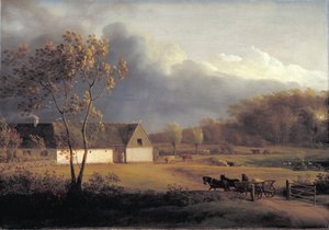 Ein Sturm braut sich hinter einem Bauernhaus in Seeland zusammen von Jens Juel