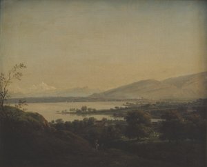 Blick über den Genfersee Richtung Mont Blanc und Genf