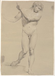 Modell stehend en face, mit erhobenen Armen von Jens Juel