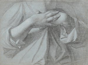 Studie eines Paares Hände, über der Brust gekreuzt