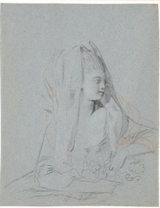 Studie einer sitzenden jungen Dame mit Blumen in den Händen und Schleier über dem Kopf von Jens Juel