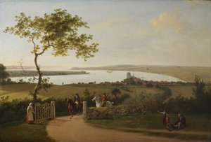 Blick über den Kleinen Belt (Lillebælt) von einem Hügel bei Middelfart