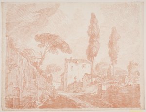 Italienische Fantasielandschaft mit Bäumen und Häusern von Jens Petersen Lund