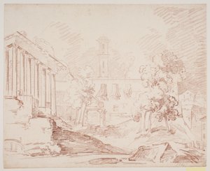 Italienische Aussicht mit Tempel und Kirche von Jens Petersen Lund