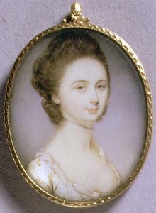 Porträtminiatur einer Dame in einem weißen Kleid, um 1780-85 von Jeremiah Meyer
