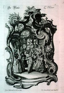 Winter, Rokoko-Notenblatt, das einen Kostümball darstellt, veröffentlicht von Johann Georg Hertel