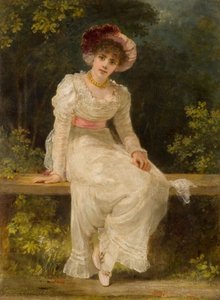 Dame im Garten sitzend