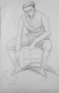 Wyndham Lewis mit Katze, ca. 1920 von Jessica Stewart Dismorr