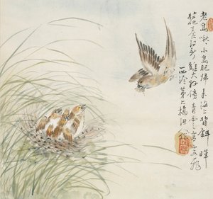 Ein Vogel trägt Nahrung im Schnabel, 1857 von Jin Yuan