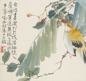 Goldener Pirol mit einer Kirsche im Schnabel von Jin Yuan