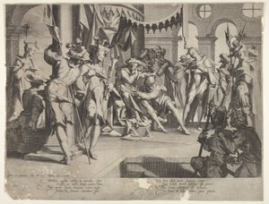 Der Richter Bias vergießt Tränen, Platte IX aus Thronus Justitiæ, 1605 von Joachim Anthonisz Wtewael
