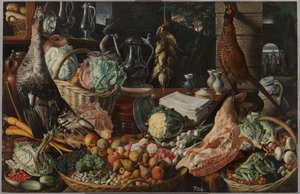 Küchenszene mit Christus in Emmaus von Joachim Beuckelaer