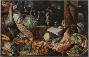 Küchenszene mit Christus in Emmaus von Joachim Beuckelaer