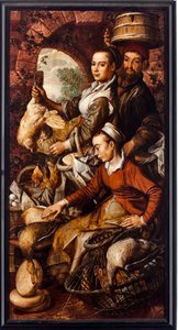 Die Markthändler verkaufen Geflügel und Eier - Gemälde von Joachim Beuckelaer (1533-1574) 1564 Dim 203x103 cm Genua, Musei di Strada Nuova von Joachim Beuckelaer