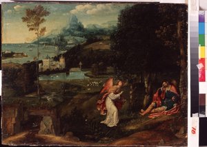 Landschaft mit der Legende des heiligen Rochus von Joachim Patinir