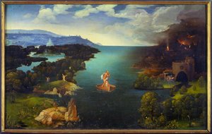 Die Überfahrt des Styx, Charon auf seinem Boot in der Unterwelt