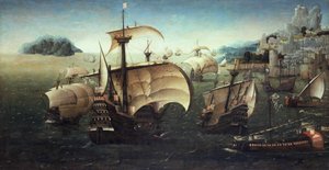 Portugiesische Karacken vor einer felsigen Küste von Joachim Patinir follower of