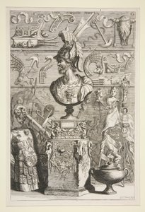 Eine Statue von Lucius Sciopione, Rüstung und andere antike Banner und Fragmente von Joachim von Sandrart