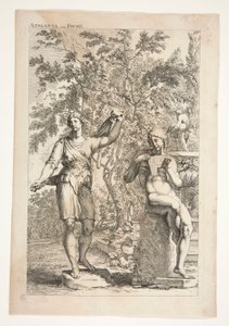 Atalanta und ein Faun, aus Sculpturae Veteris Admirata von Joachim von Sandrart