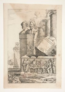 Porträtbüsten, Säulen, Rauchende Urne und ein Relief von Joachim von Sandrart
