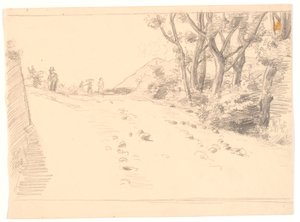 Italienische Landschaft mit einer Straße, rechts Bäume von Joakim Frederik Skovgaard