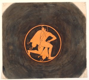 Kopie nach griechischer rotfiguriger Kylix mit Malerei eines laufenden Jünglings mit Weinsäcken von Joakim Frederik Skovgaard