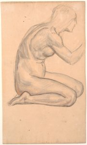 Modellstudie; kniende Frau im Profil rechts von Joakim Frederik Skovgaard