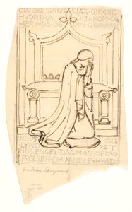 Skizze zum Dronning Dagmar-Fresko in der St. Bendts Kirche in Ringsted
