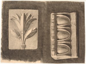 Zeichnung nach Gips. Zwei ornamentale Fragmente von Joakim Frederik Skovgaard
