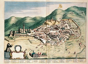 Karte von Assisi aus Theatrum civitatum et admirandorum Italiae, Gravur