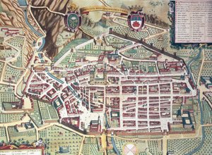 Karte von Gubbio, Italien, aus Theatrum civitatum et admirandorum Italiae von Joan Blaeu, Gravur von Joan Blaeu