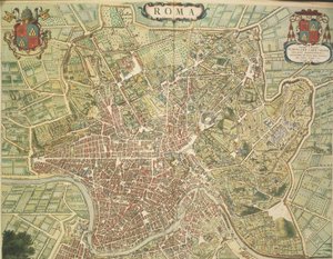 Karte von Rom, Stich aus Theatrum civitatum et admirandorum Italiae von Joan Blaeu, gedruckt in Italien