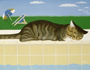 Getigerte Katze an einem Pool von Joan Freestone