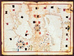 Karte des östlichen Teils des Mittelmeers und des Schwarzen Meeres, Manuskript eines Portolan-Atlas aus dem 16. Jahrhundert