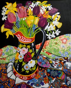 Kanalbootkrug, Narzissen und Tulpen
