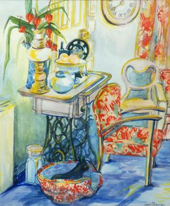 Landhausinterieur mit Katze, 2000 von Joan Thewsey